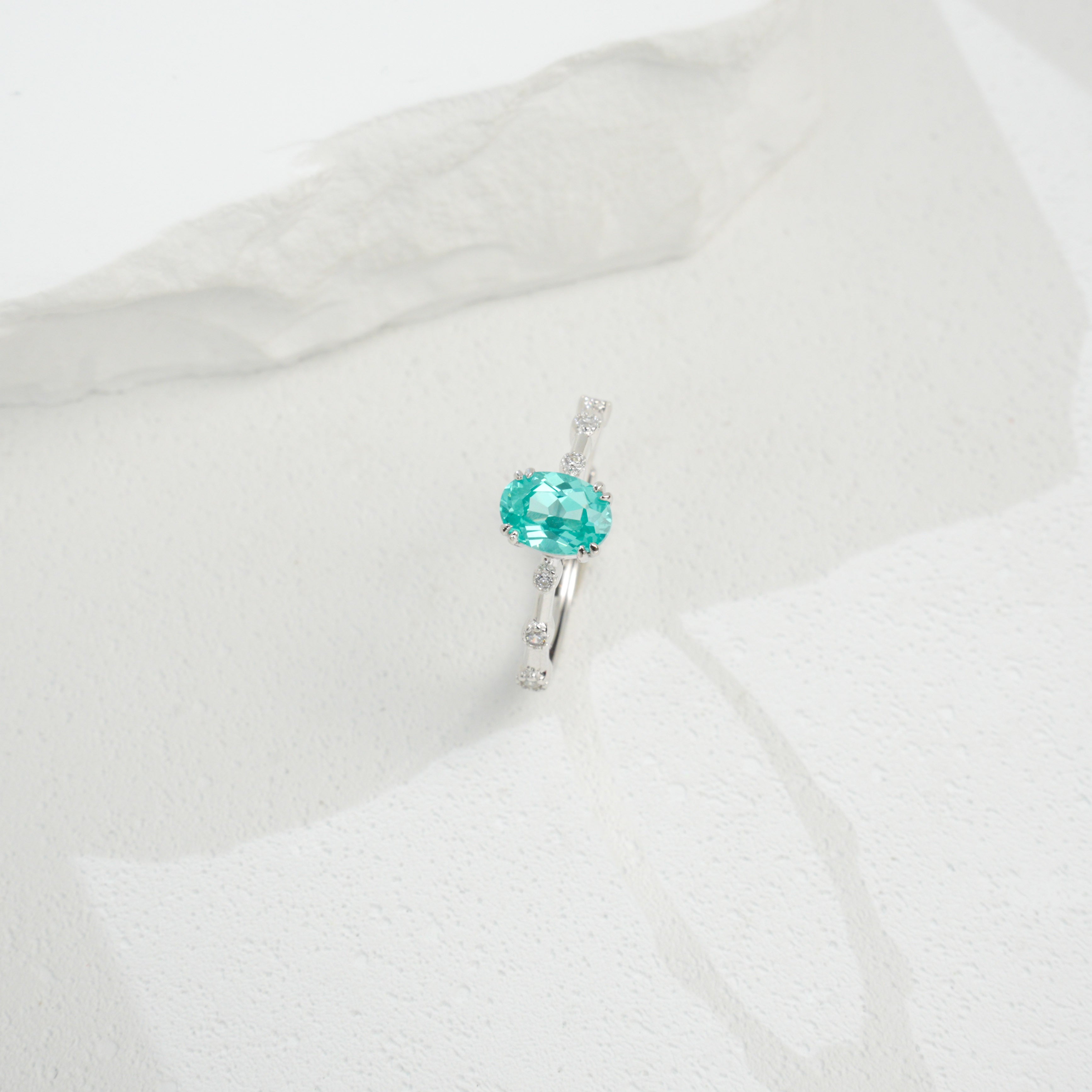 Lab - Grown Paraiba Tourmaline Ring, S928 Silver Plated with 18K Gold, Diamond - Accented Oval Gemstone Design