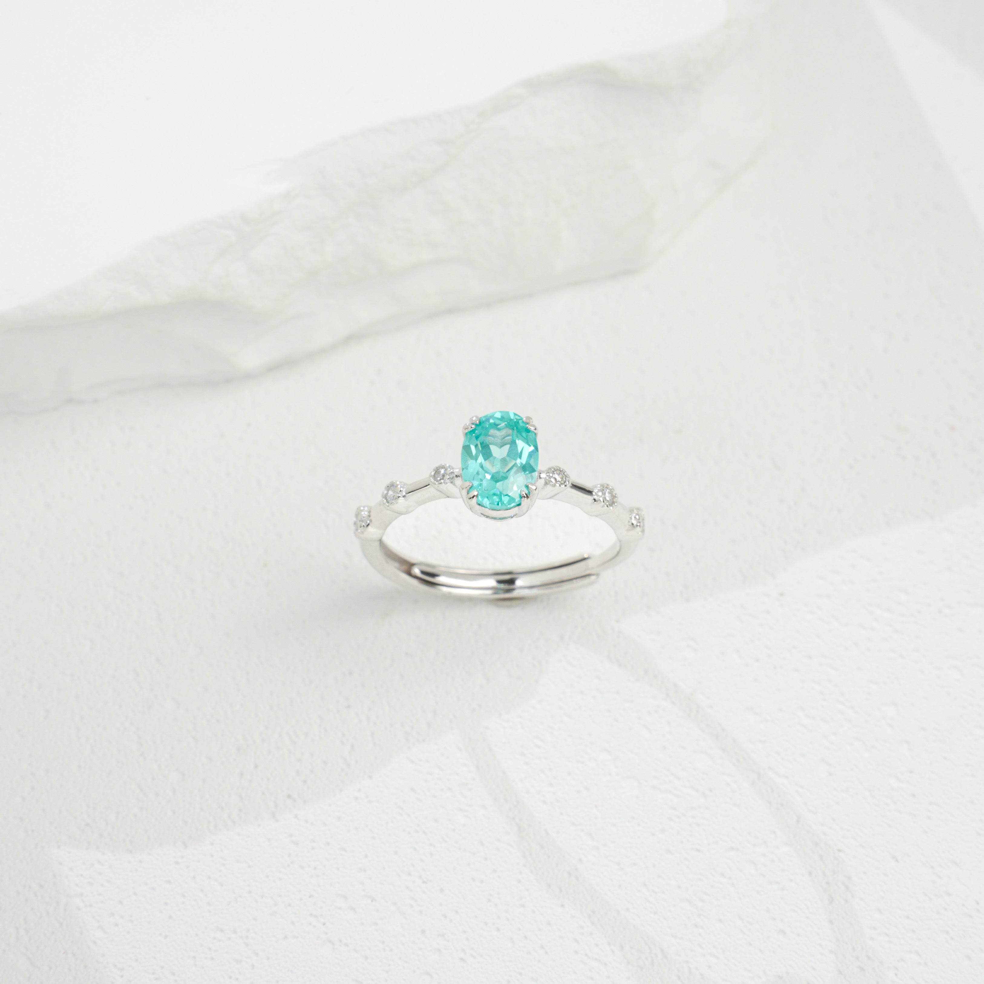 Lab - Grown Paraiba Tourmaline Ring, S928 Silver Plated with 18K Gold, Diamond - Accented Oval Gemstone Design