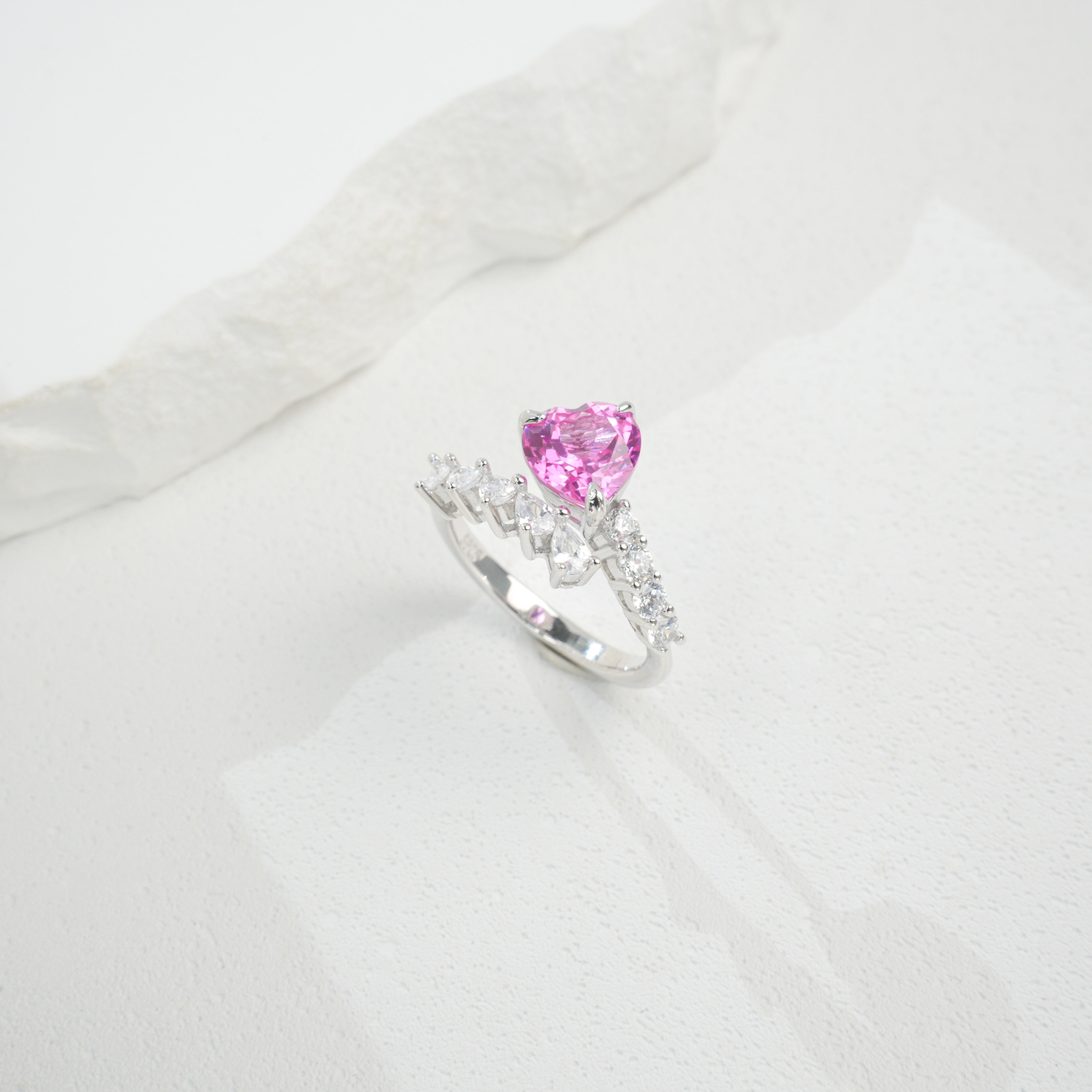 Lab-Grown Padparadscha - Heart Crimson Starburst Ring