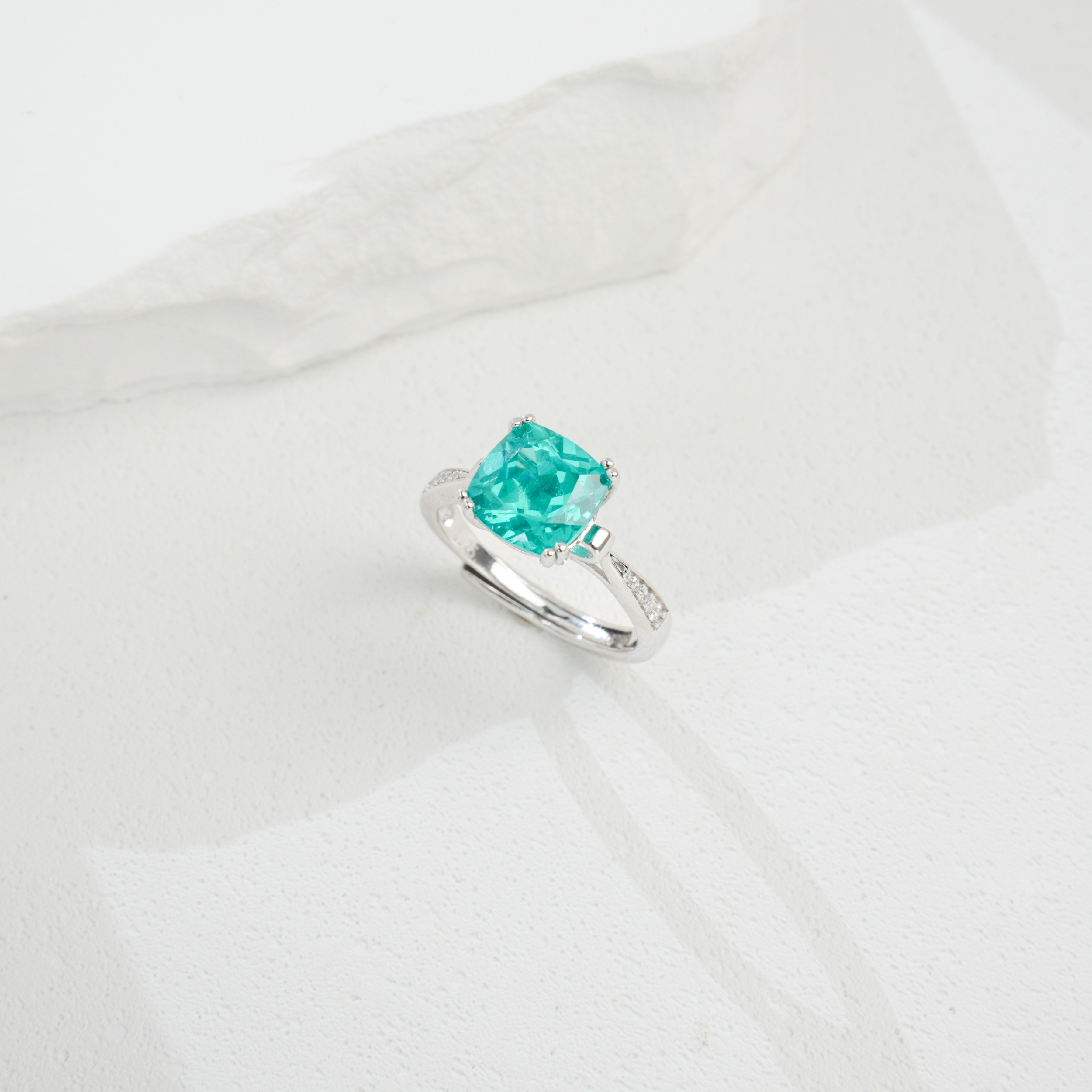 Cultured Paraiba Tourmaline Ring | S925 Sterling Silver Plated 18K Gold, Dainty Gemstone Jewelry for Women