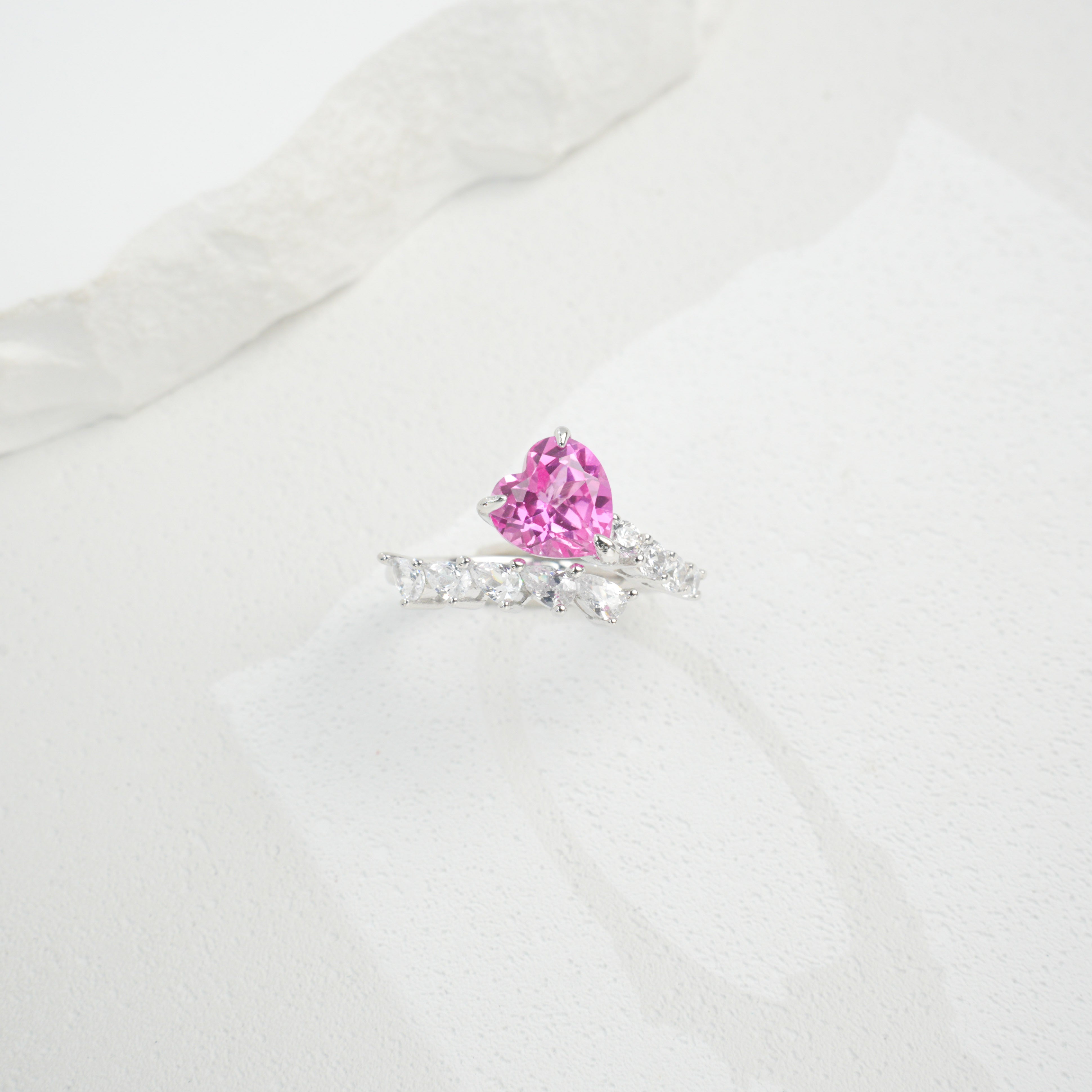 Lab-Grown Padparadscha - Heart Crimson Starburst Ring