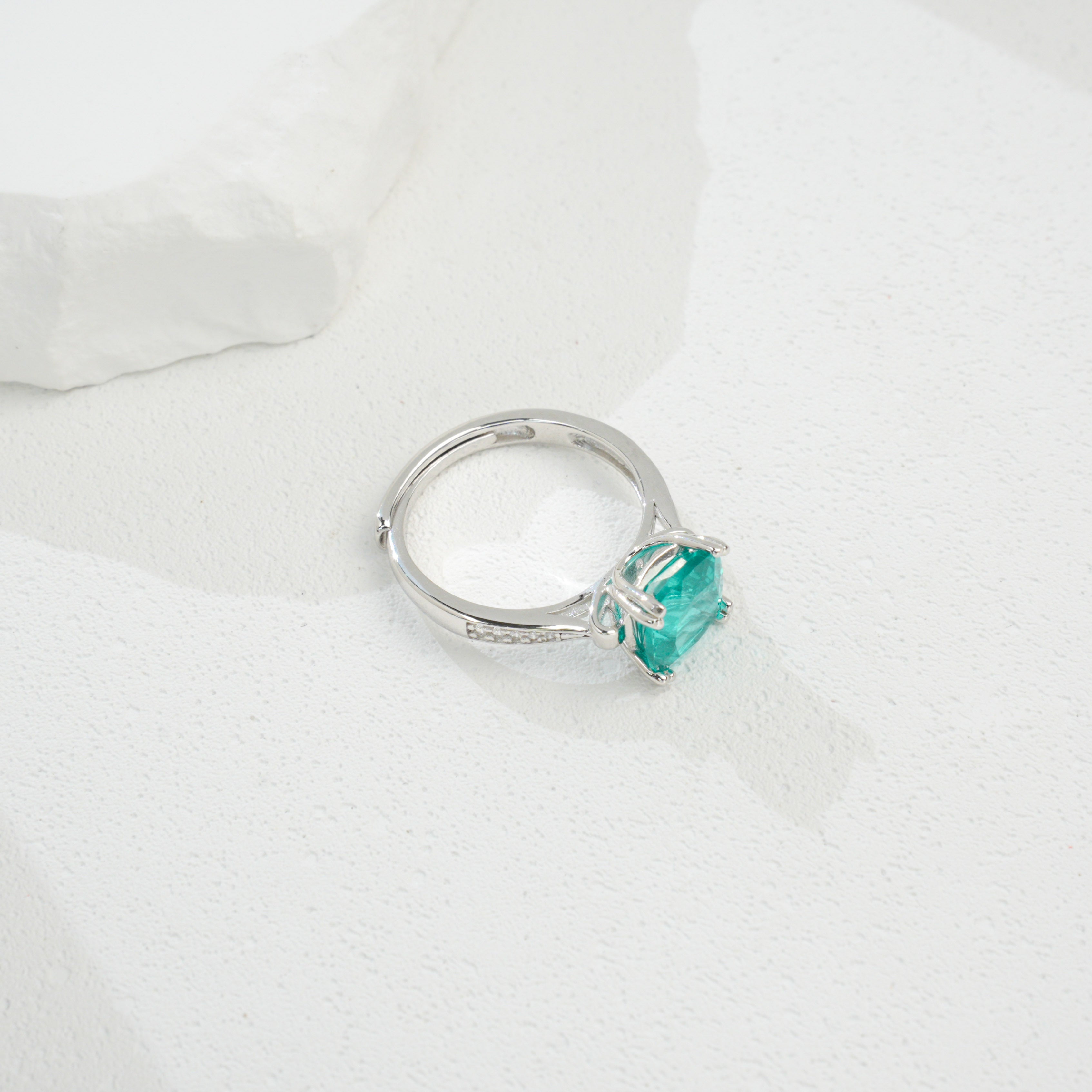Cultured Paraiba Tourmaline Ring | S925 Sterling Silver Plated 18K Gold, Dainty Gemstone Jewelry for Women