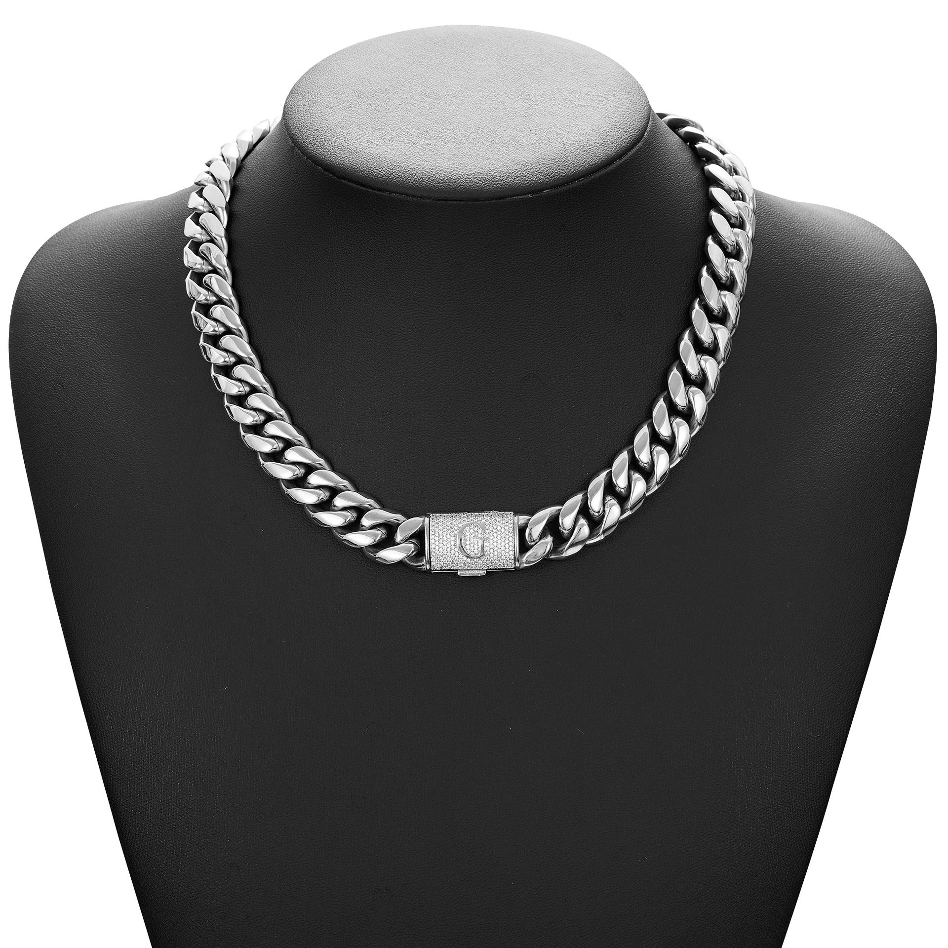 14mm Cuban Link Set - A-M Custom Initial Iced Out Clasp,18K Gold