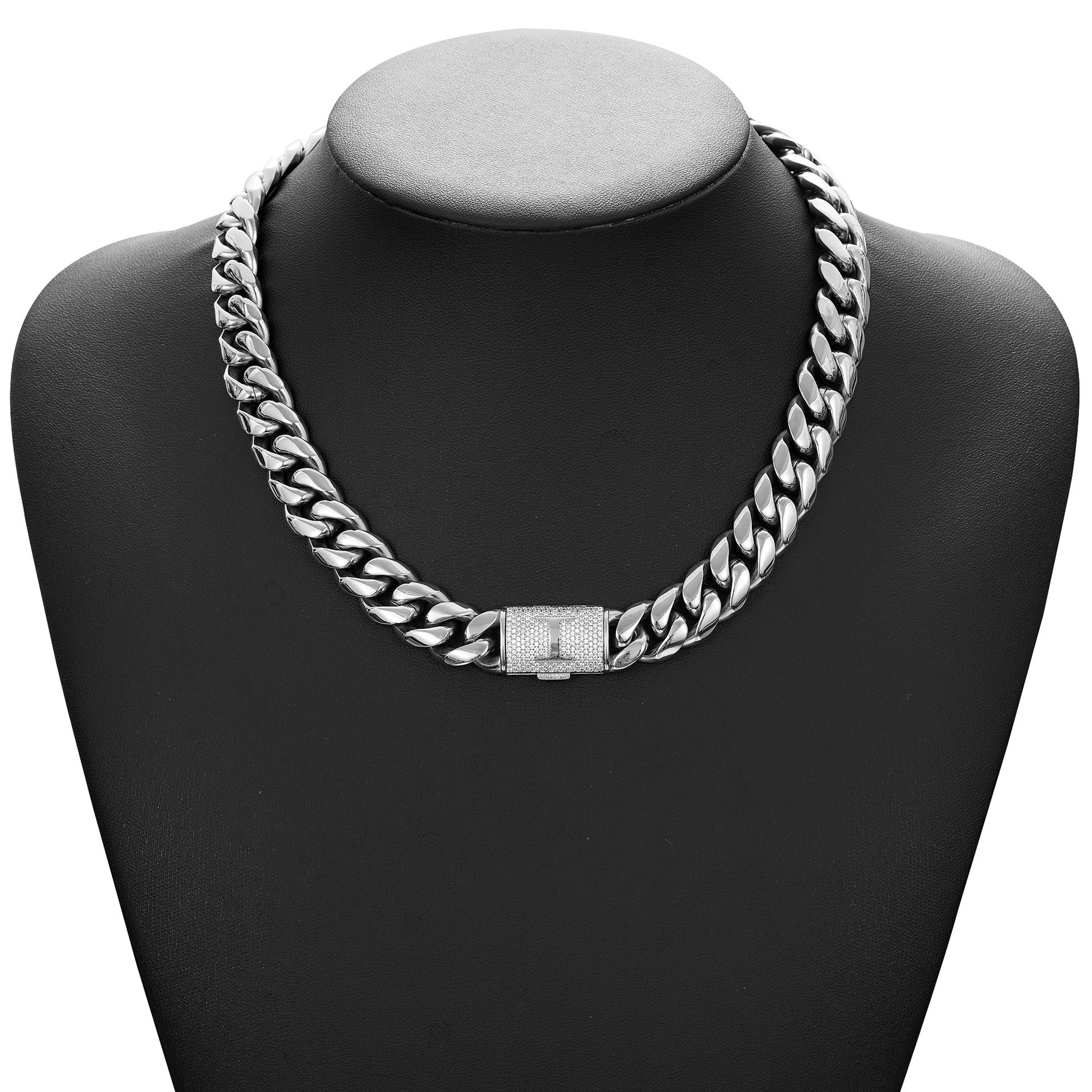 14mm Cuban Link Set - A-M Custom Initial Iced Out Clasp,18K Gold