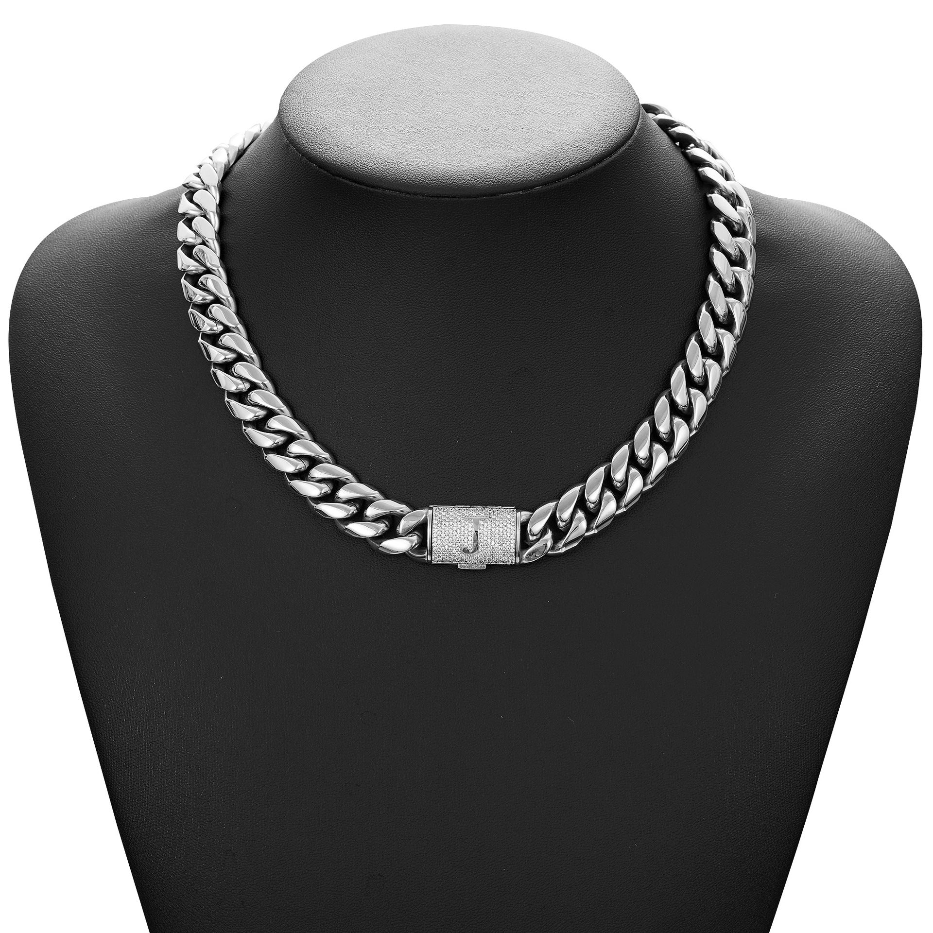 14mm Cuban Link Set - A-M Custom Initial Iced Out Clasp,18K Gold