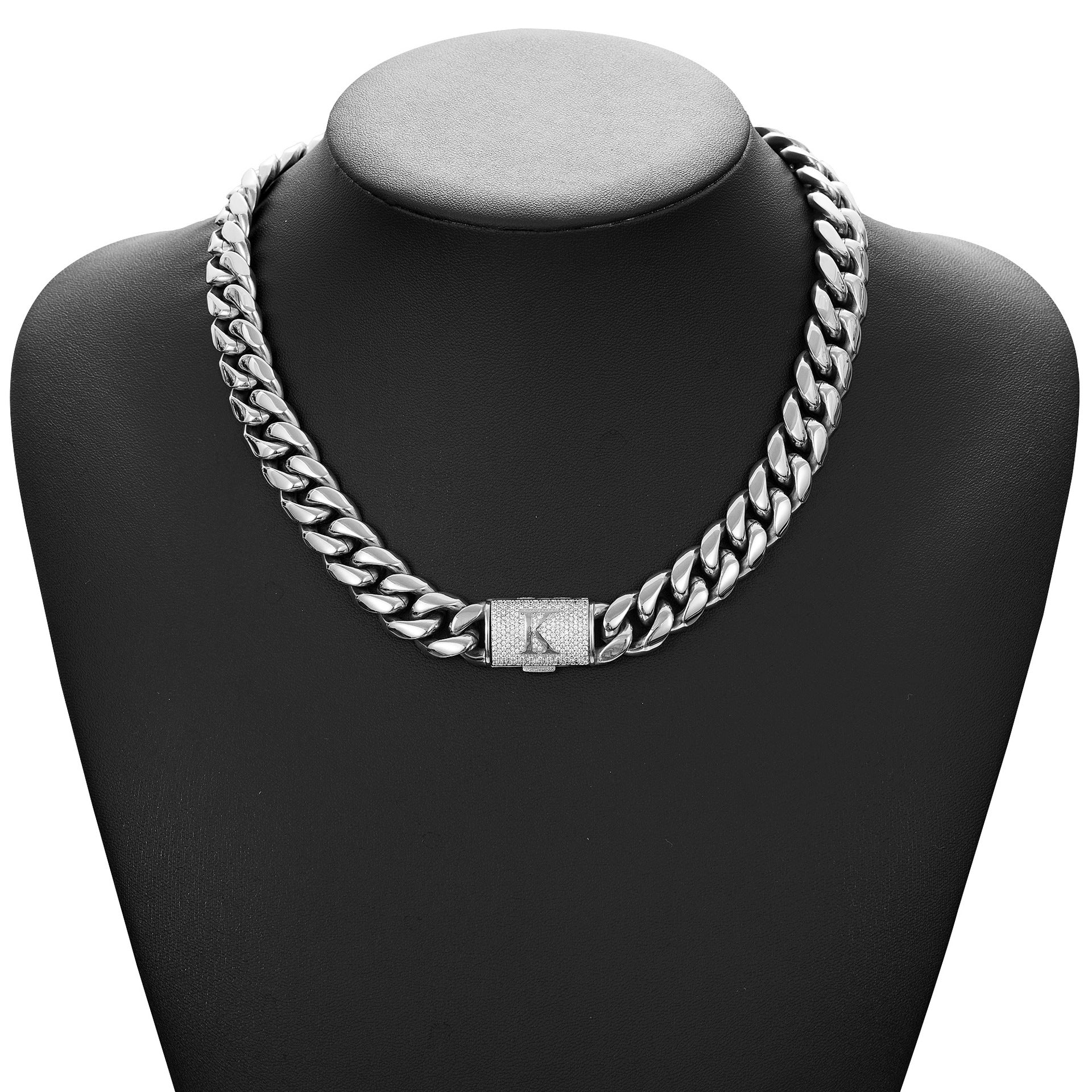 14mm Cuban Link Set - A-M Custom Initial Iced Out Clasp,18K Gold