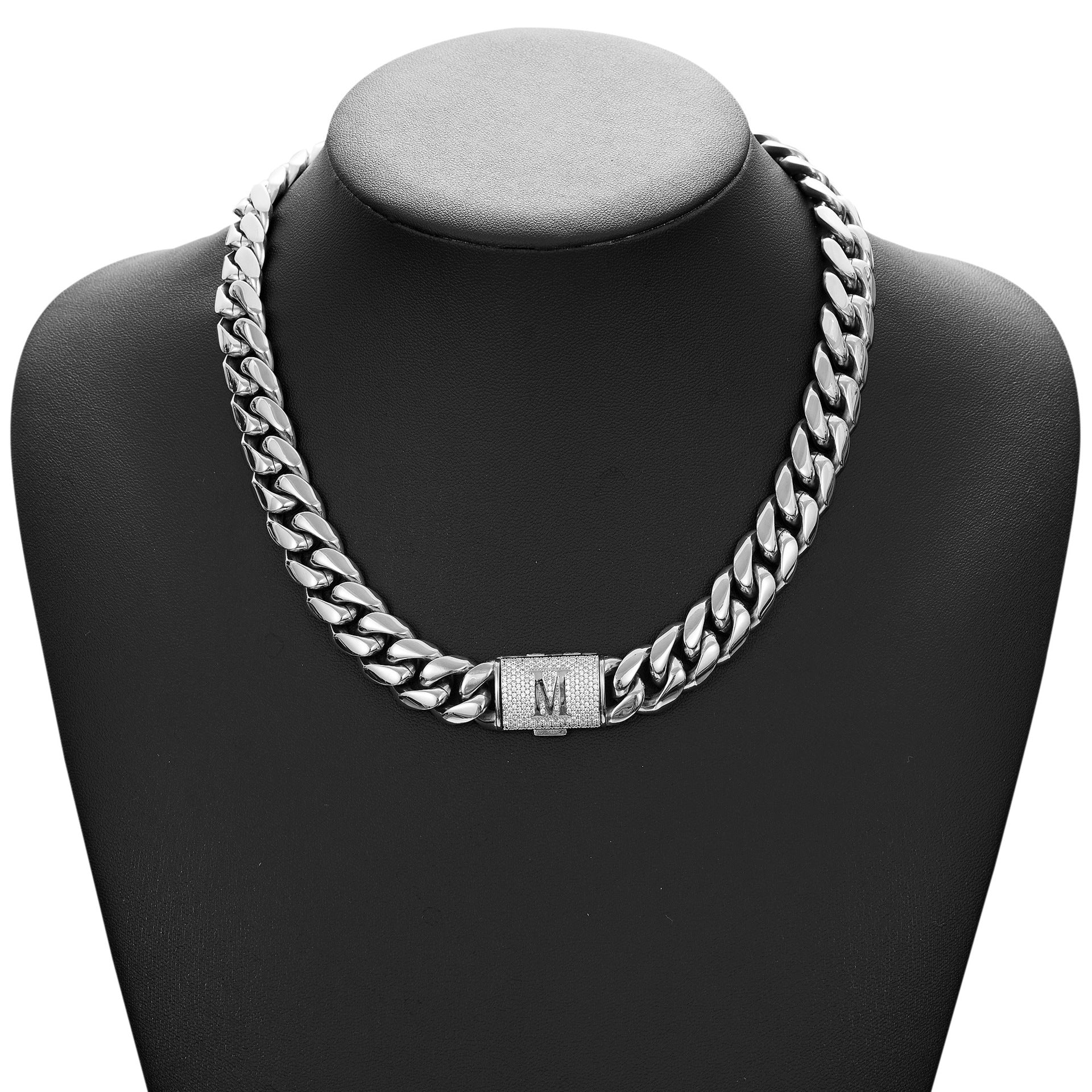 14mm Cuban Link Set - A-M Custom Initial Iced Out Clasp,18K Gold