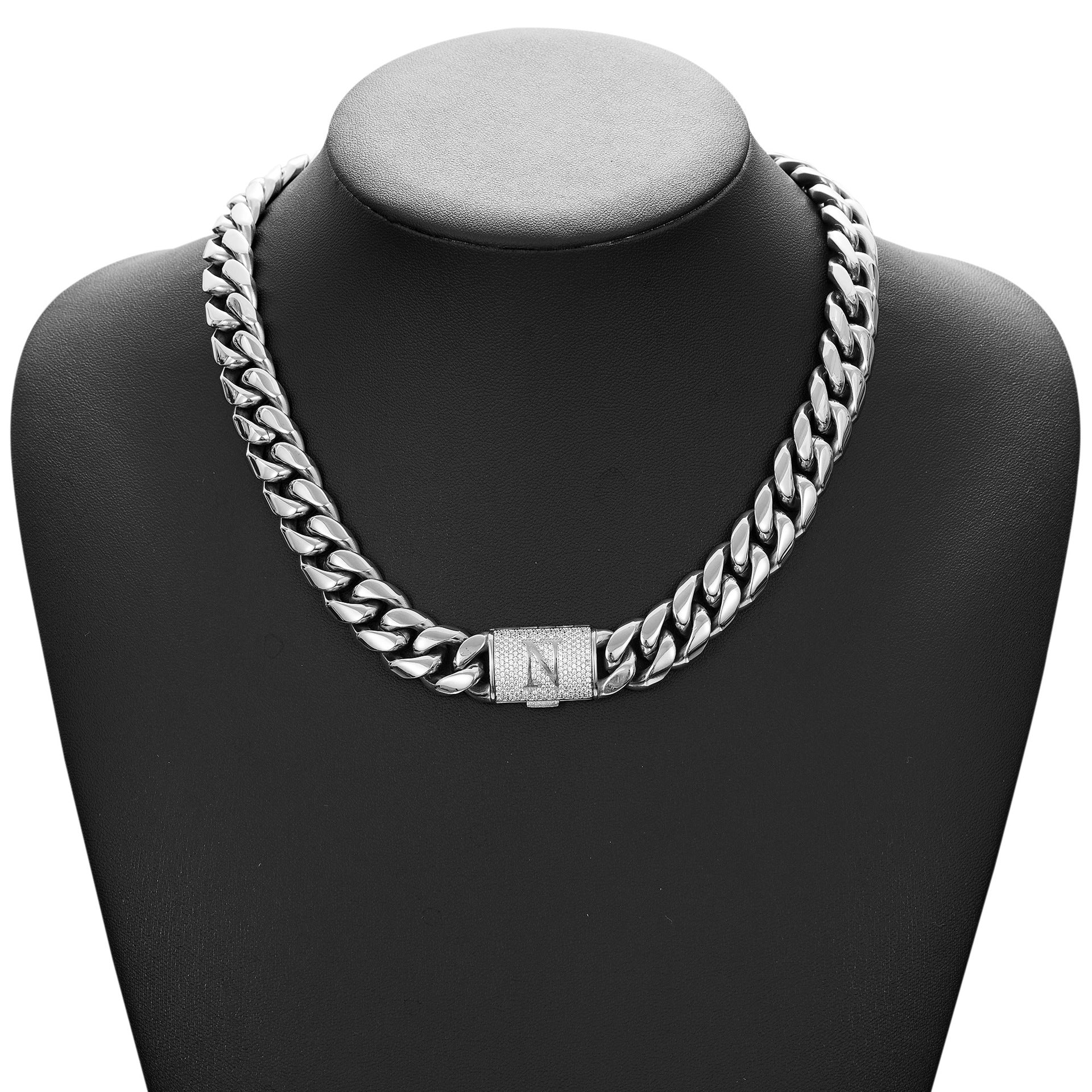 14mm Cuban Link Set - N-Z Custom Initial Iced Out Clasp,18K Gold
