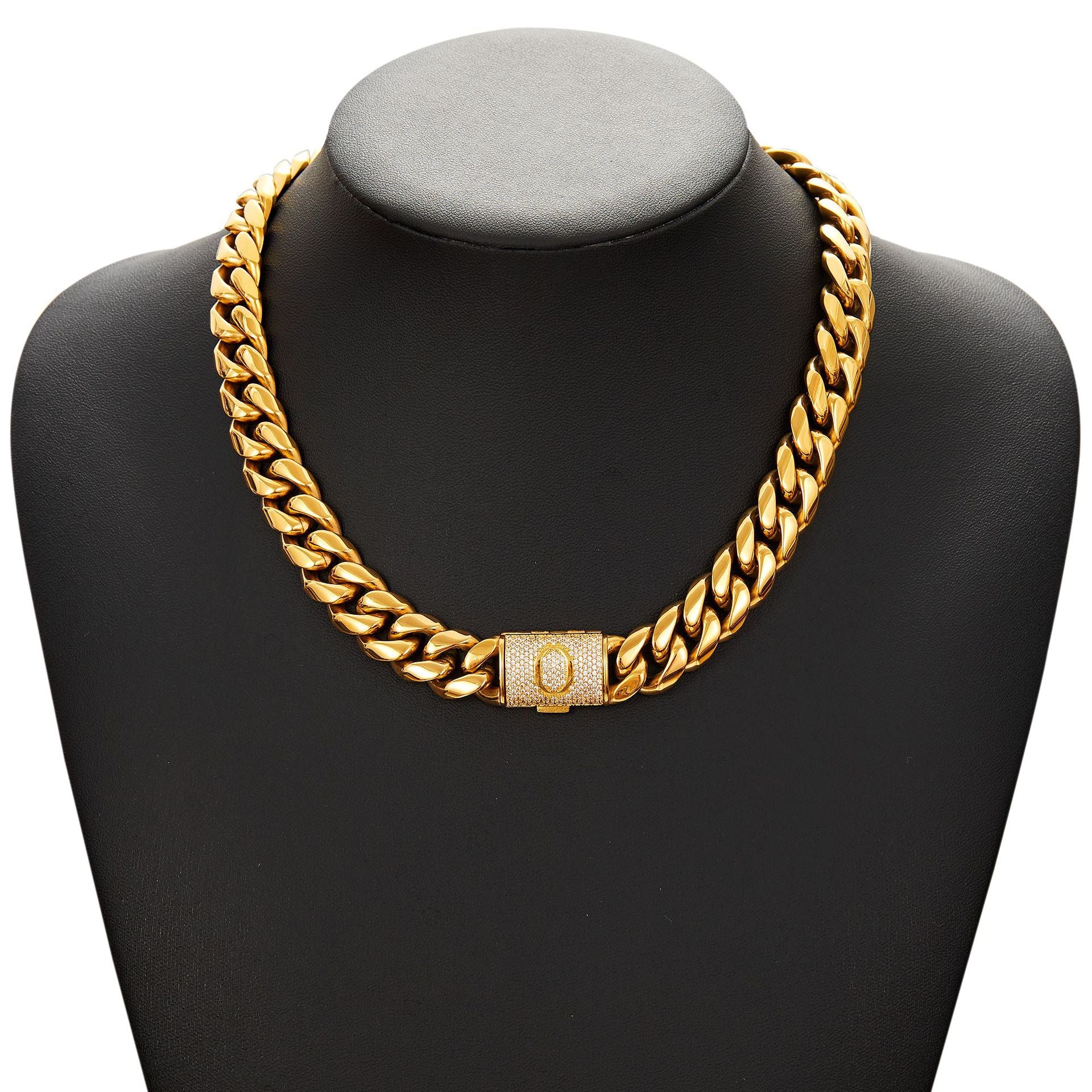 14mm Cuban Link Set - A-Z Custom Initial Iced Out Clasp,18K Gold