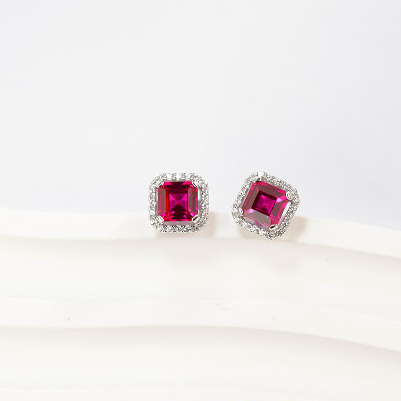 Luxurious Lab-Grown Ruby S925 Silver with 18K Gold Plating Diamond Stud Earrings — A Radiant Choice, Essential Elegance