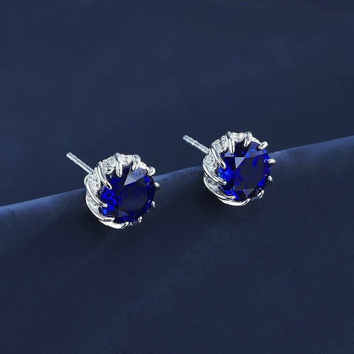 Stunning Lab-Grown Sapphire S925 Sterling 18K Gold Plated Silver Diamond-Accented Stud Earrings Your Glamorous Choice