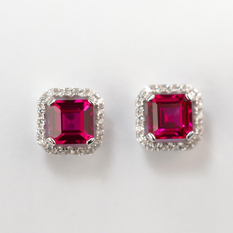 Luxurious Lab-Grown Ruby S925 Silver with 18K Gold Plating Diamond Stud Earrings — A Radiant Choice, Essential Elegance