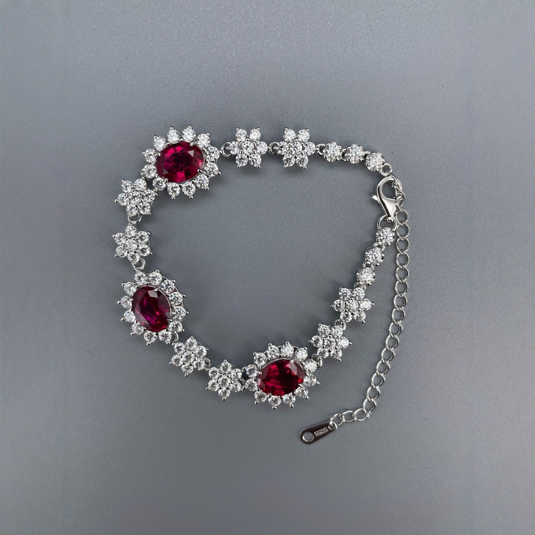 Luxurious Lab-Grown Ruby S925 Silver with 18k Gold Plating Bracelet - Sparkling Floral Design, Exuding Elegant Charm
