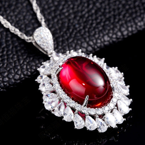 Luxurious Lab-Grown Ruby S925 Silver with 18k Gold Plating Pendant Necklace, Sparkling and Charming, Exuding Elegance