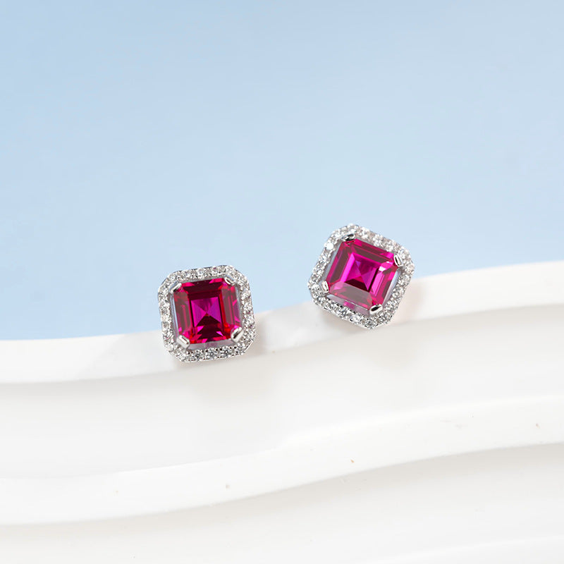 Luxurious Lab-Grown Ruby S925 Silver with 18K Gold Plating Diamond Stud Earrings — A Radiant Choice, Essential Elegance