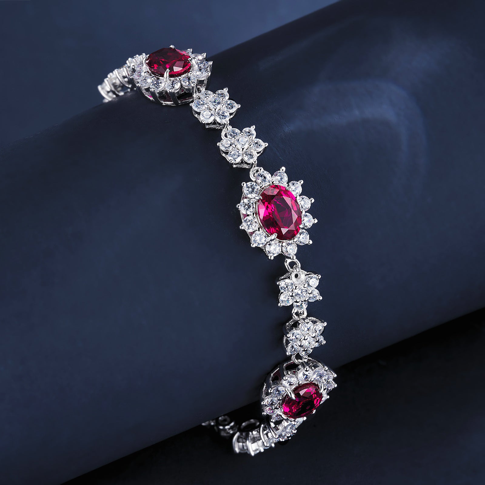 Luxurious Lab-Grown Ruby S925 Silver with 18k Gold Plating Bracelet - Sparkling Floral Design, Exuding Elegant Charm