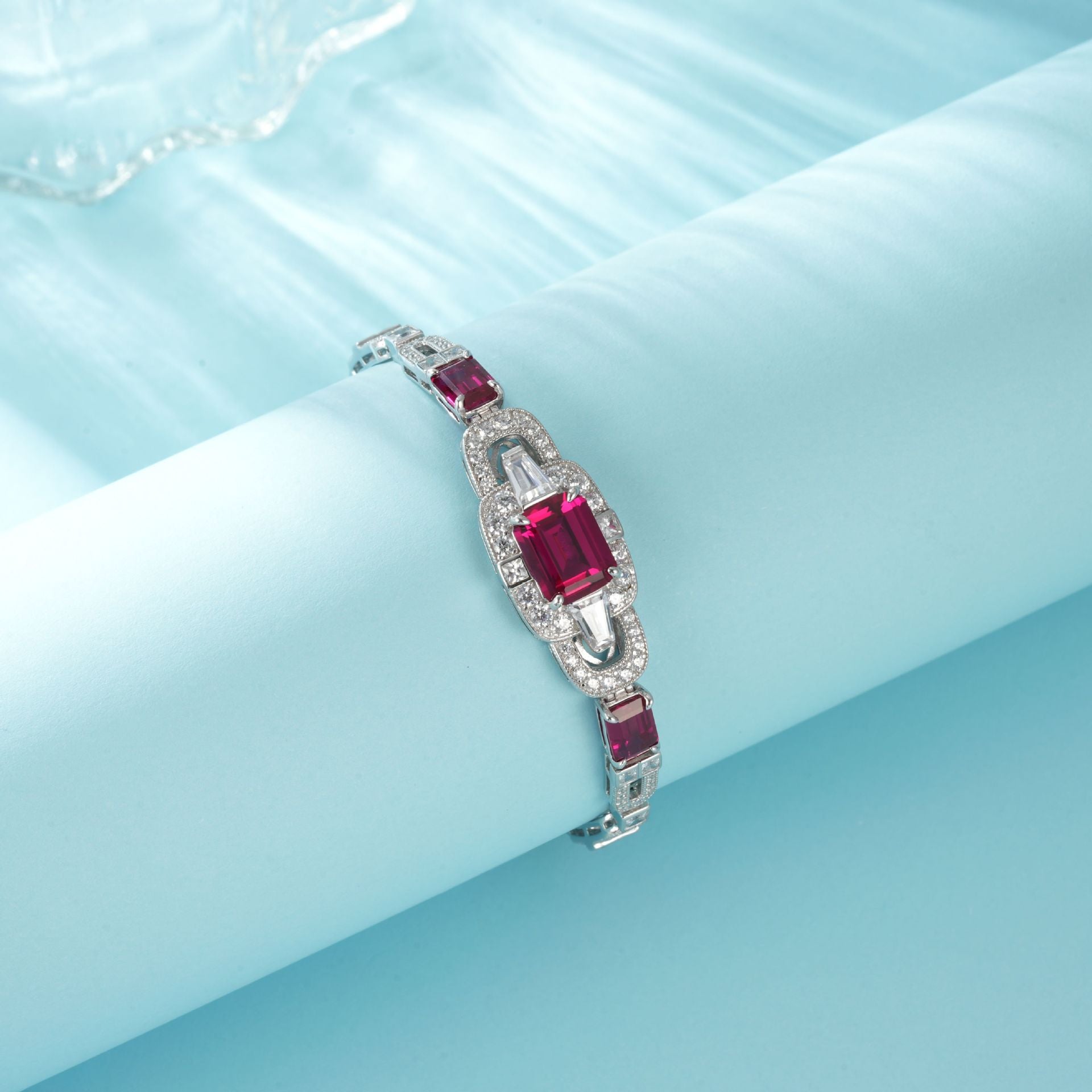 Luxurious Lab-Grown Ruby Bracelet with S925 Silver Plated 18k Gold - A Dazzling Choice, Exuding Elegant Charm