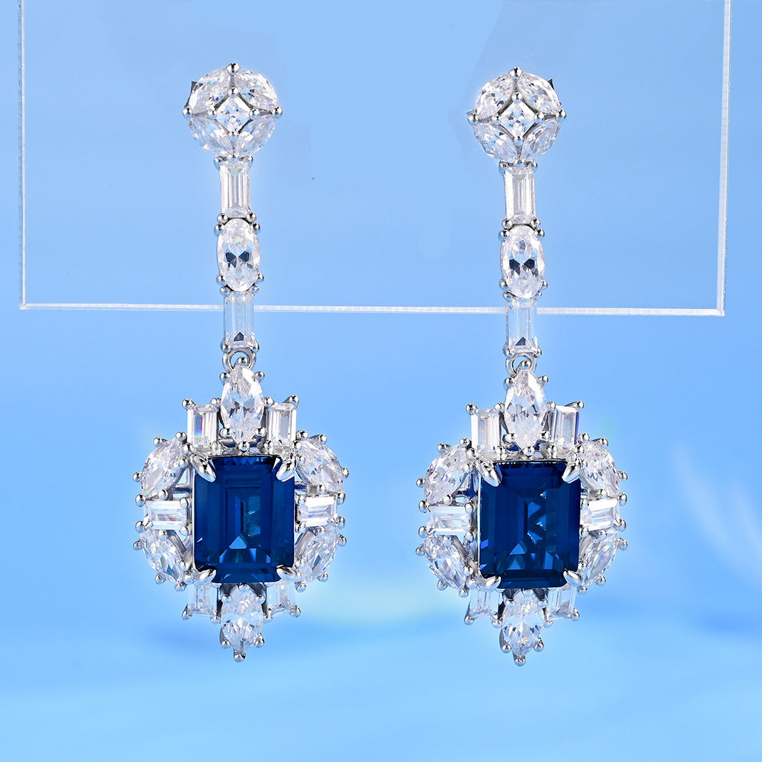 Luxurious Sparkle Lab-Grown Sapphire with S925 Sterling 18K Gold Plating and Dazzling Diamond Earrings - An Elegant Must-Have