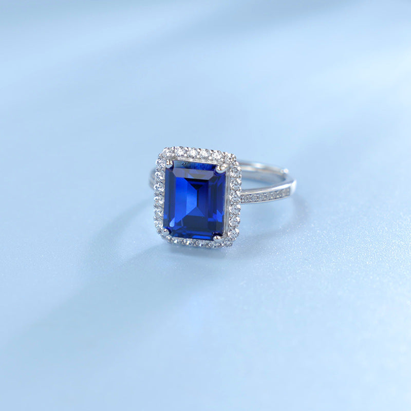Amazing Lab-Grown Sapphire S925 Silver 18K Gold Plated Ring Exquisitely Diamond-Embellished Shining Charmingly