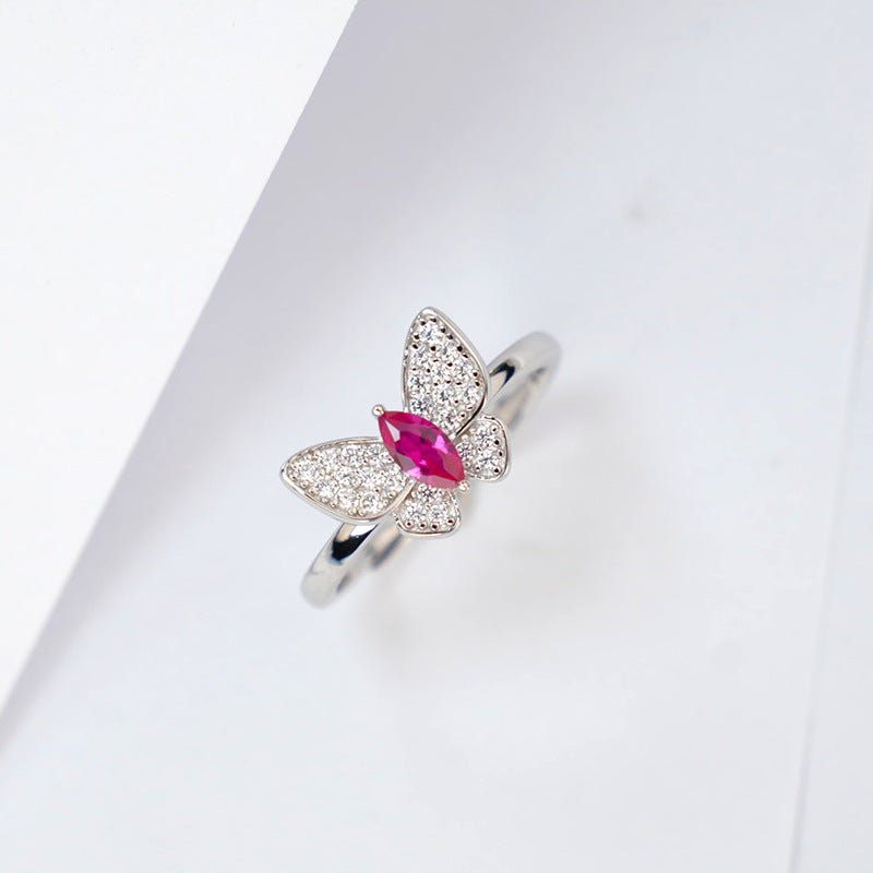 Exquisite Butterfly S925 Silver with 18K Gold Plating Ring, Adorned with Lab-Grown Sapphire/Ruby/Emerald and Sparkling Zircons, an Elegant Choice