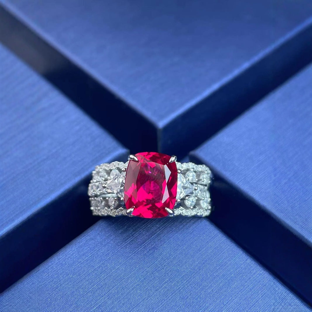 Luxurious Lab-Grown Ruby S925 Silver with 18K White Gold Plating Ring - Dazzling Sparkle, Exuding Elegant Charm