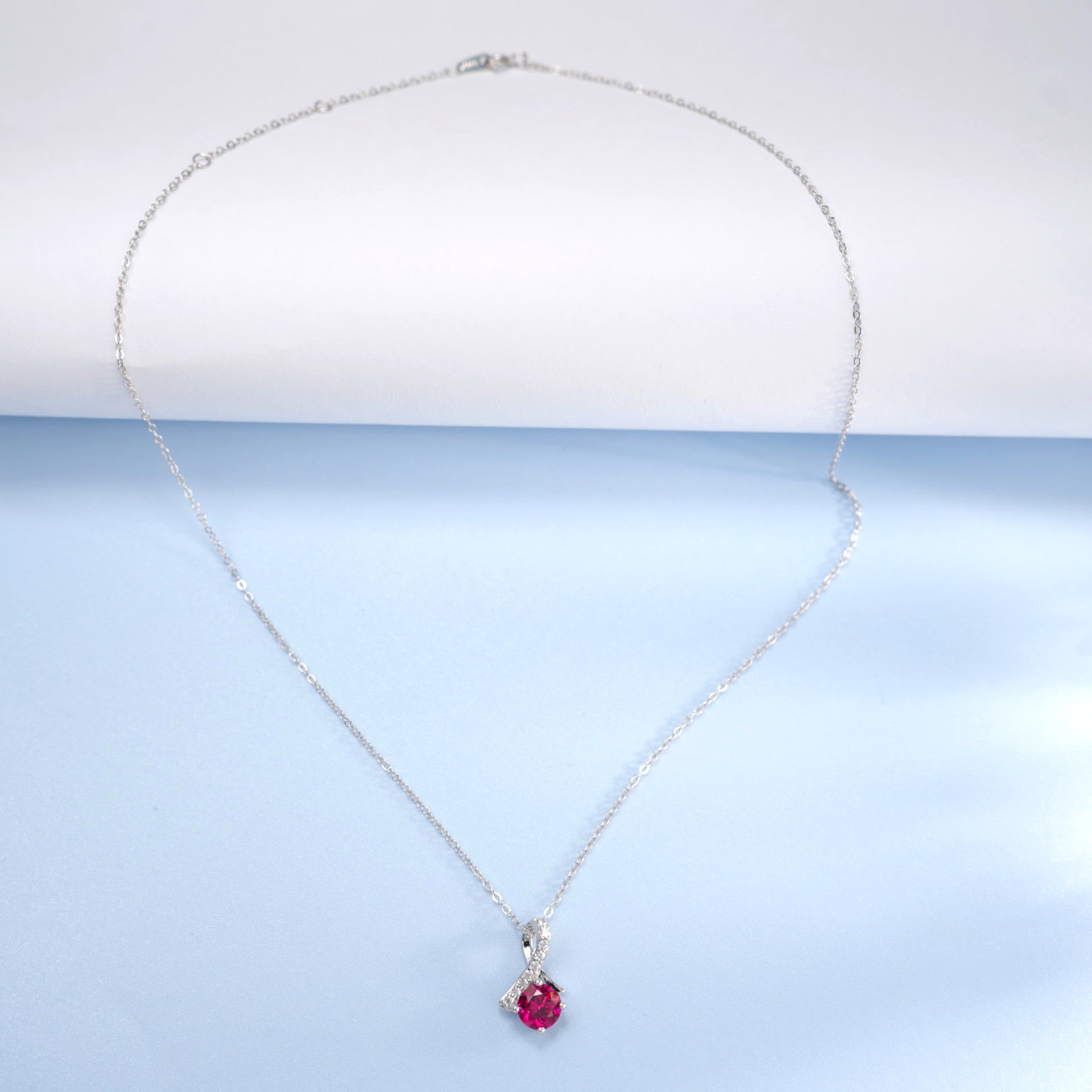 Elegant and Shining! Cultured Ruby & S925 Silver Plated with 18k Gold Exquisite Pendant Necklace, Illuminate Your Charm
