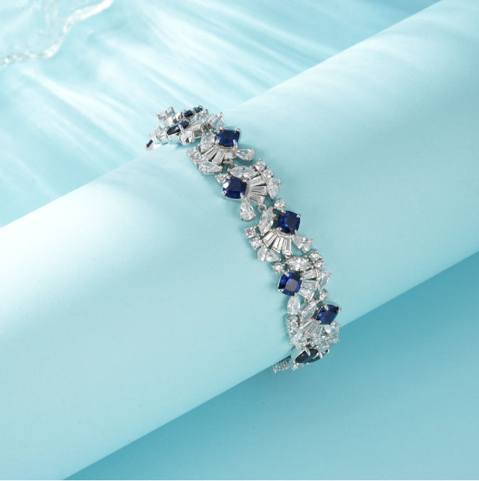 Lab - Created Sapphire Bracelet As Sparkling as the Starry Sky Adding Poetic Romance to Your Wrist with S925 Sterling 18K Gold Plating