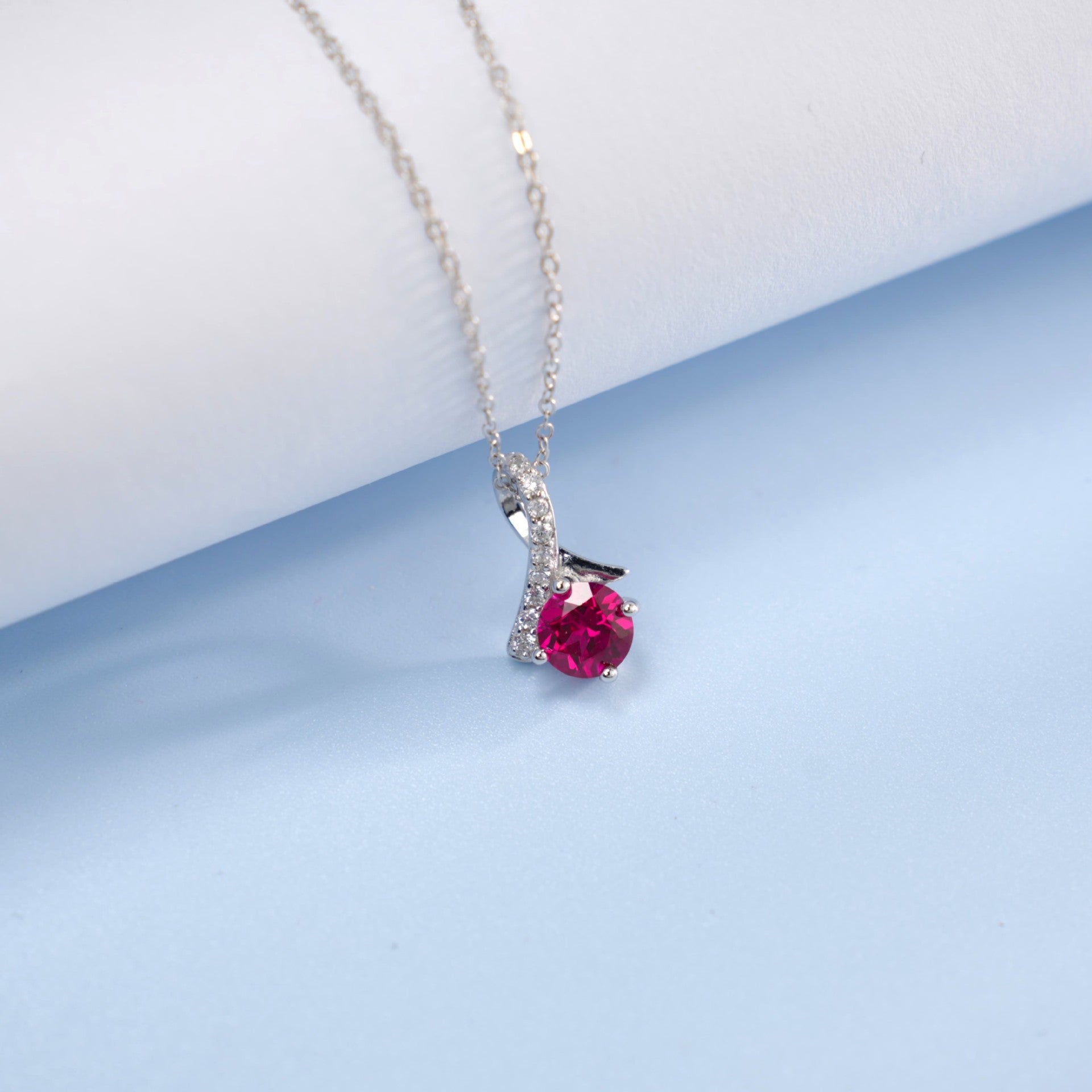 Elegant and Shining! Cultured Ruby & S925 Silver Plated with 18k Gold Exquisite Pendant Necklace, Illuminate Your Charm