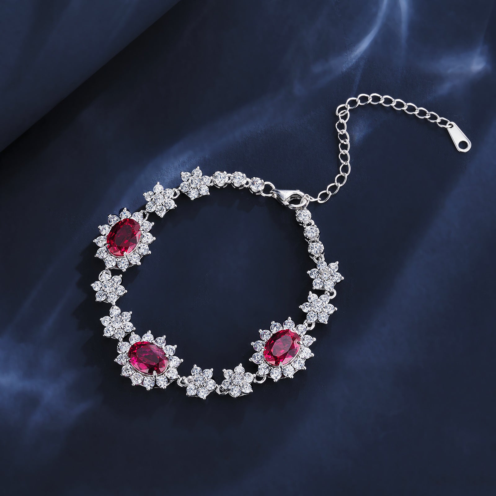 Luxurious Lab-Grown Ruby S925 Silver with 18k Gold Plating Bracelet - Sparkling Floral Design, Exuding Elegant Charm