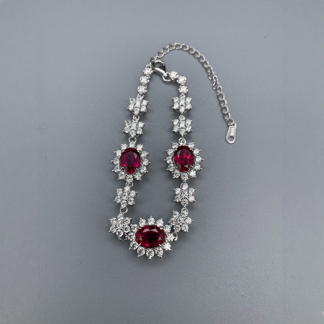 Luxurious Lab-Grown Ruby S925 Silver with 18k Gold Plating Bracelet - Sparkling Floral Design, Exuding Elegant Charm