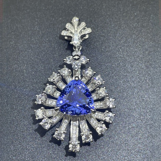 Luxurious and Shiny Lab-Grown Sapphire with S925 Sterling 18K Gold Plating and Sparkling Diamond Pendant Necklace