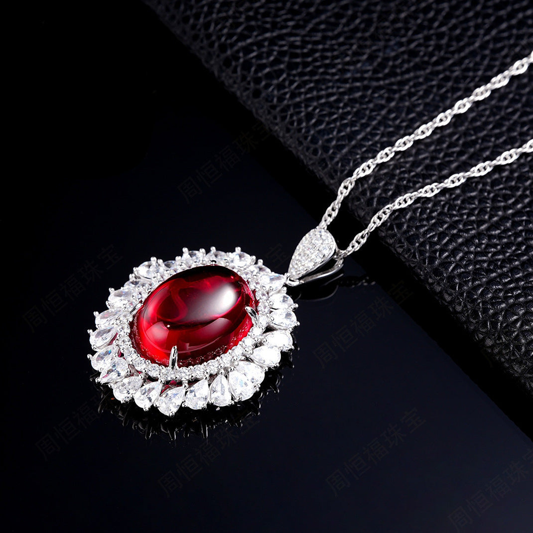 Luxurious Lab-Grown Ruby S925 Silver with 18k Gold Plating Pendant Necklace, Sparkling and Charming, Exuding Elegance