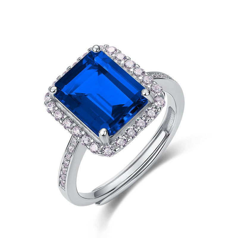 Amazing Lab-Grown Sapphire S925 Silver 18K Gold Plated Ring Exquisitely Diamond-Embellished Shining Charmingly