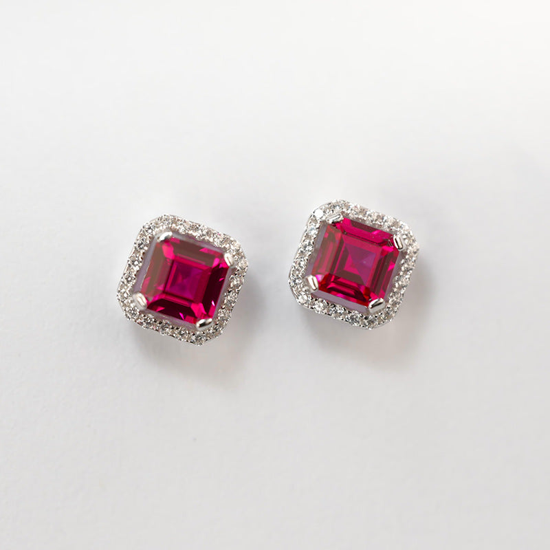 Luxurious Lab-Grown Ruby S925 Silver with 18K Gold Plating Diamond Stud Earrings — A Radiant Choice, Essential Elegance