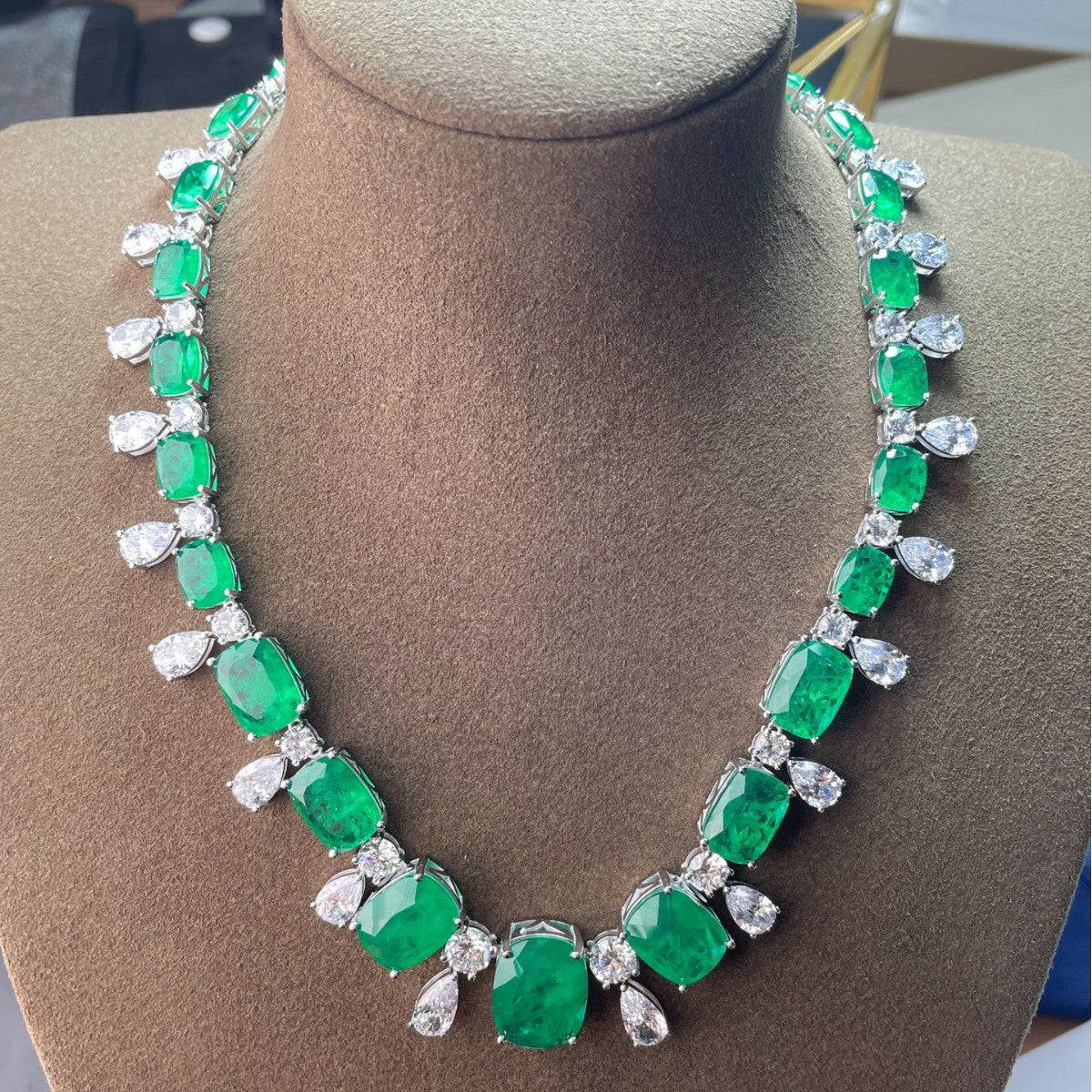 Luxurious Lab-Grown Emerald S925 Silver with 18k Gold Plating Necklace - A Radiant Choice to Exude Elegance
