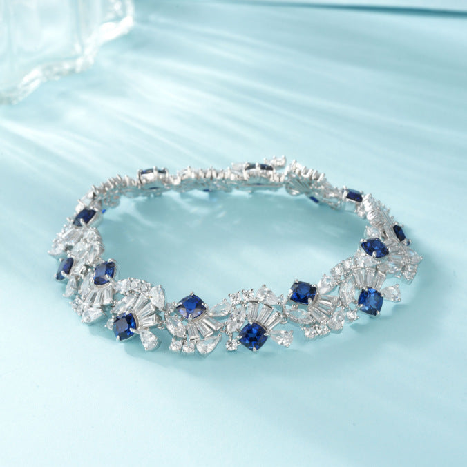 Lab - Created Sapphire Bracelet As Sparkling as the Starry Sky Adding Poetic Romance to Your Wrist with S925 Sterling 18K Gold Plating