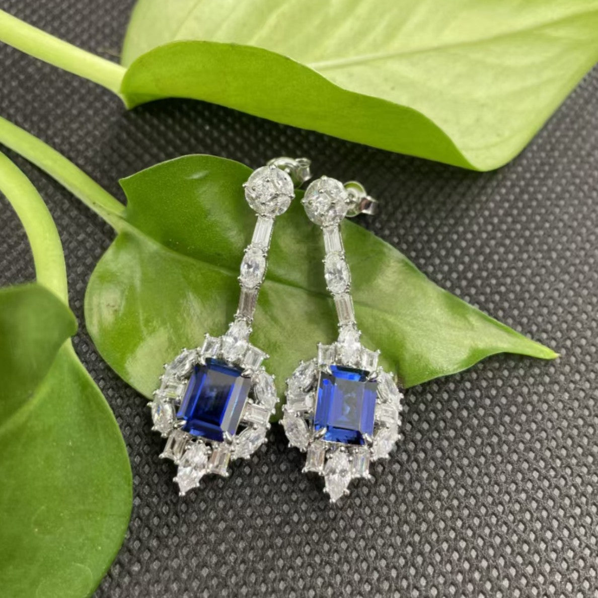 Luxurious Sparkle Lab-Grown Sapphire with S925 Sterling 18K Gold Plating and Dazzling Diamond Earrings - An Elegant Must-Have