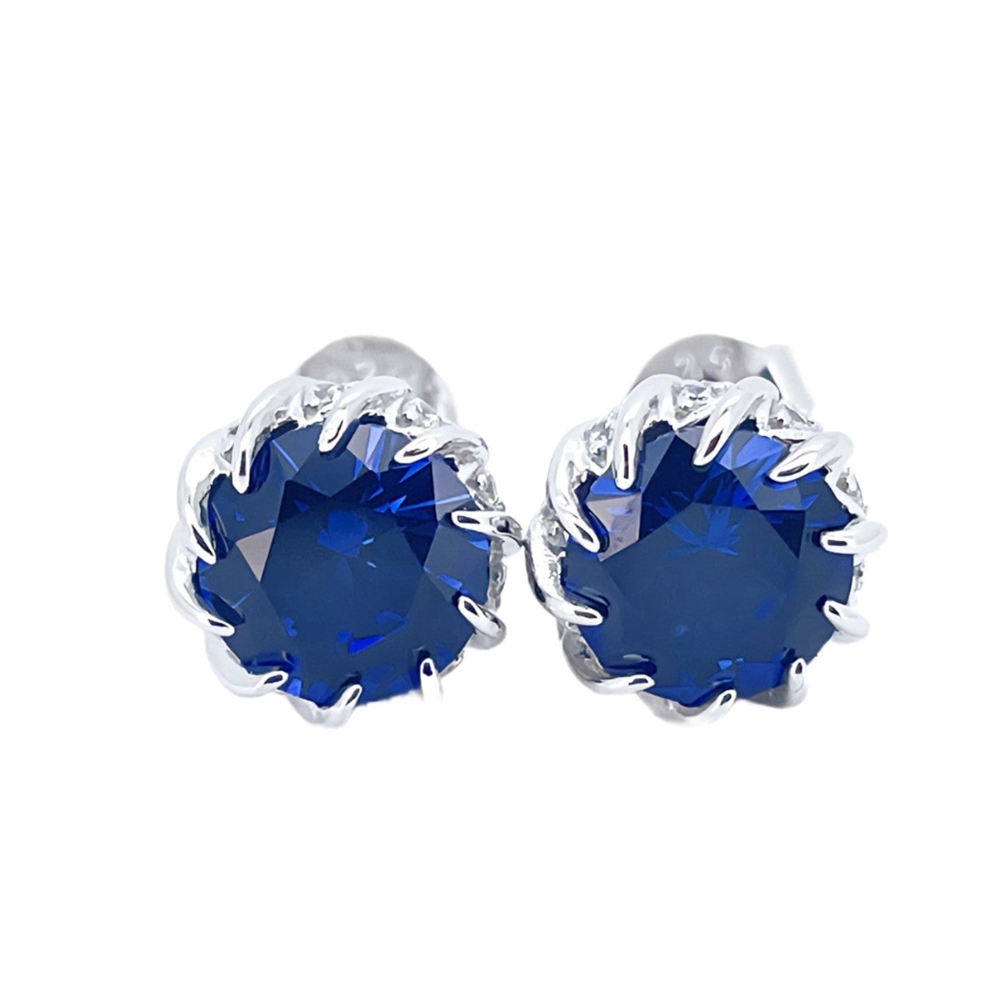 Stunning Lab-Grown Sapphire S925 Sterling 18K Gold Plated Silver Diamond-Accented Stud Earrings Your Glamorous Choice
