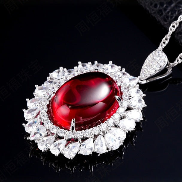 Luxurious Lab-Grown Ruby S925 Silver with 18k Gold Plating Pendant Necklace, Sparkling and Charming, Exuding Elegance