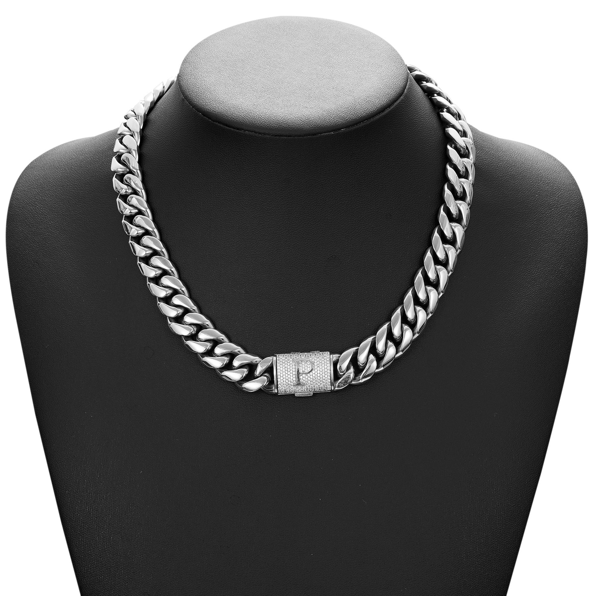 14mm Cuban Link Set - N-Z Custom Initial Iced Out Clasp,18K Gold
