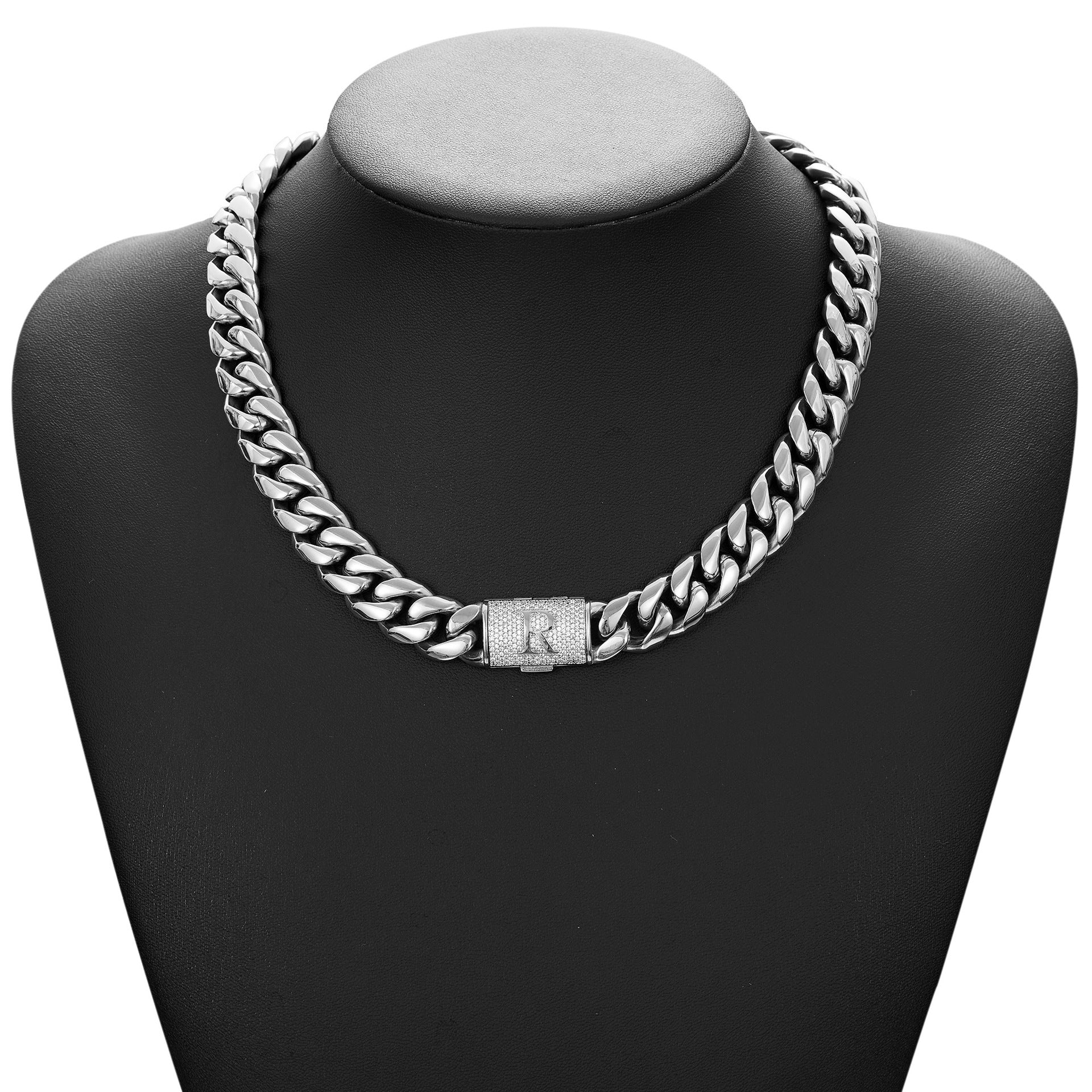 14mm Cuban Link Set - N-Z Custom Initial Iced Out Clasp,18K Gold