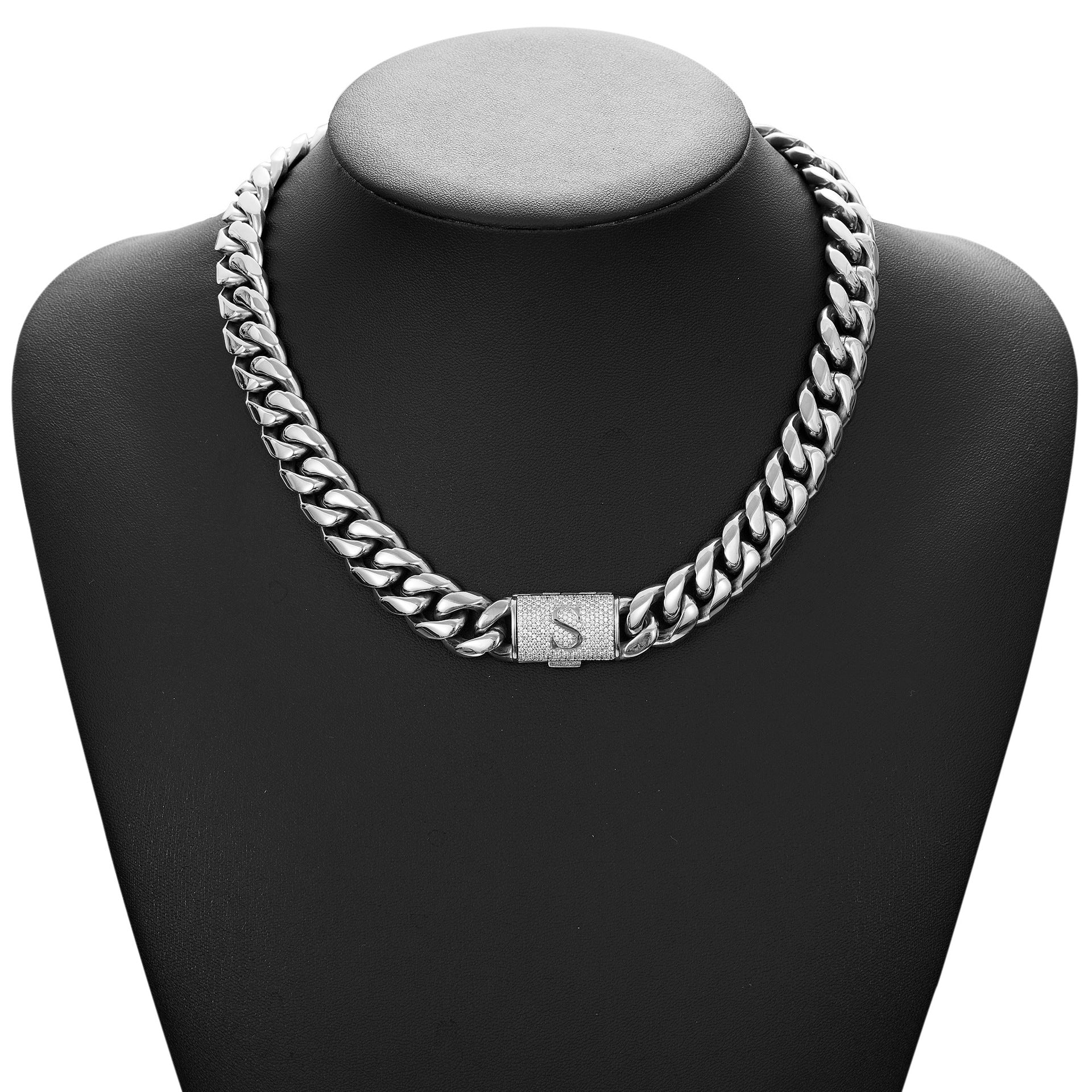 14mm Cuban Link Set - N-Z Custom Initial Iced Out Clasp,18K Gold