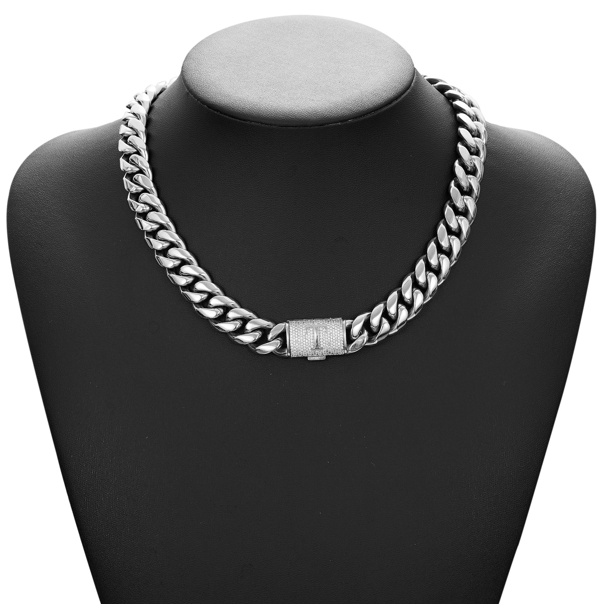 14mm Cuban Link Set - N-Z Custom Initial Iced Out Clasp,18K Gold