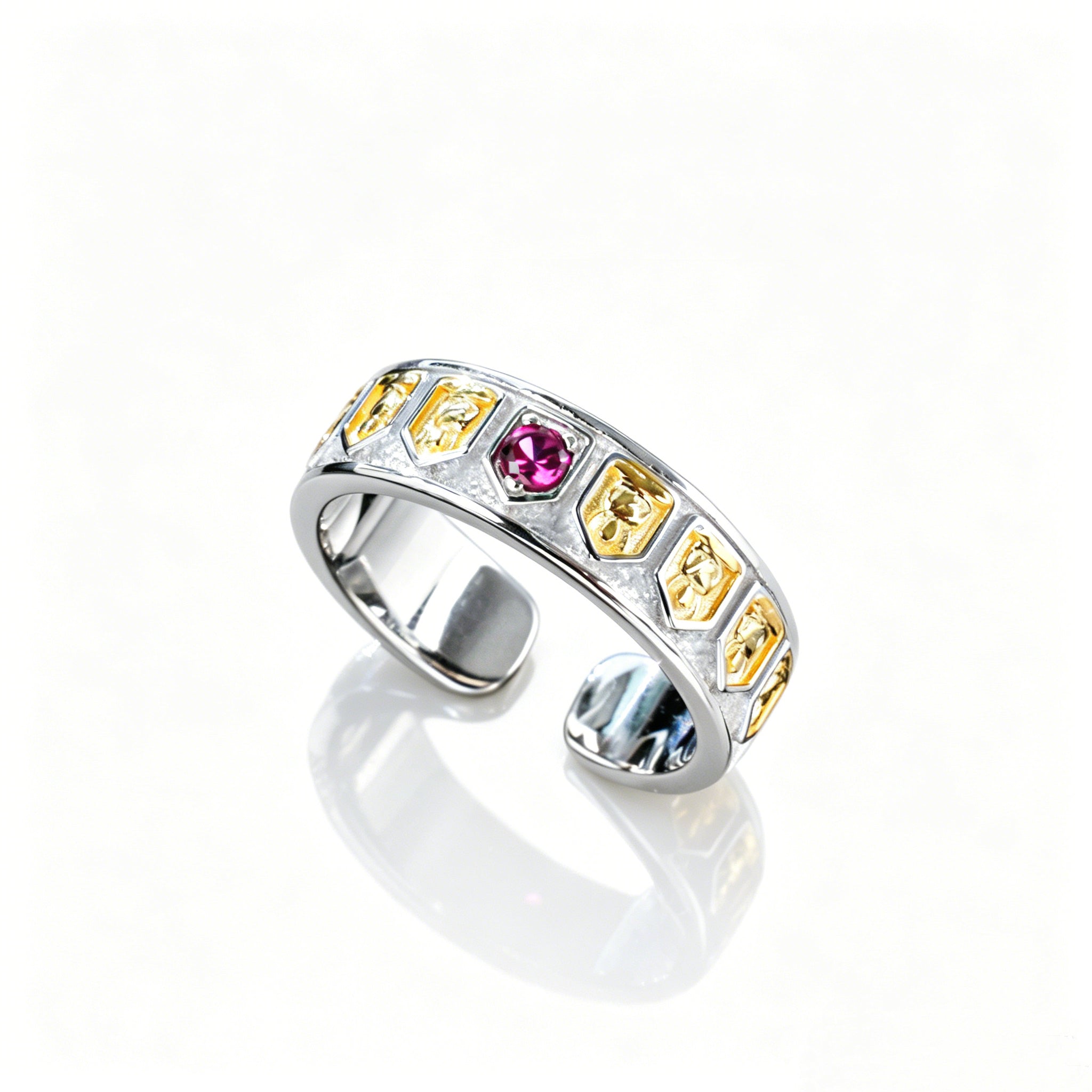 Lab-Grown Ruby - Filigree Diamond-Inlaid Colored Gold Ring