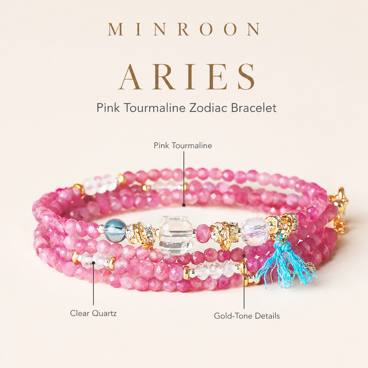 Aries Pink Tourmaline Zodiac Bracelet