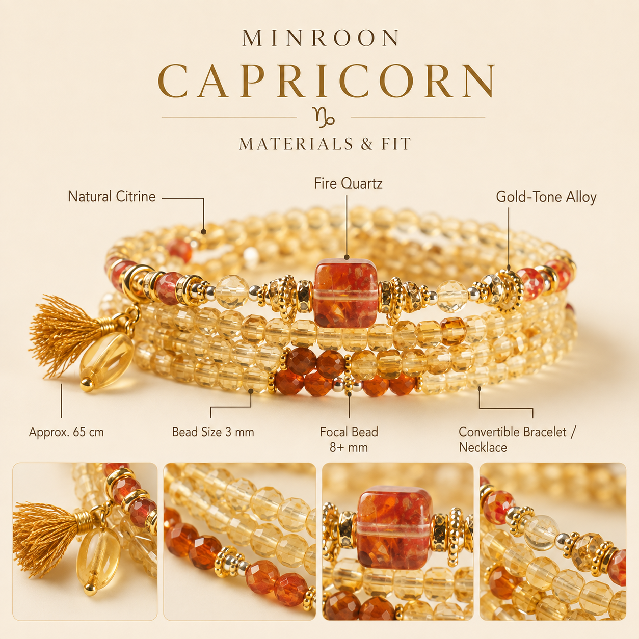 Capricorn citrine bracelet materials and fit