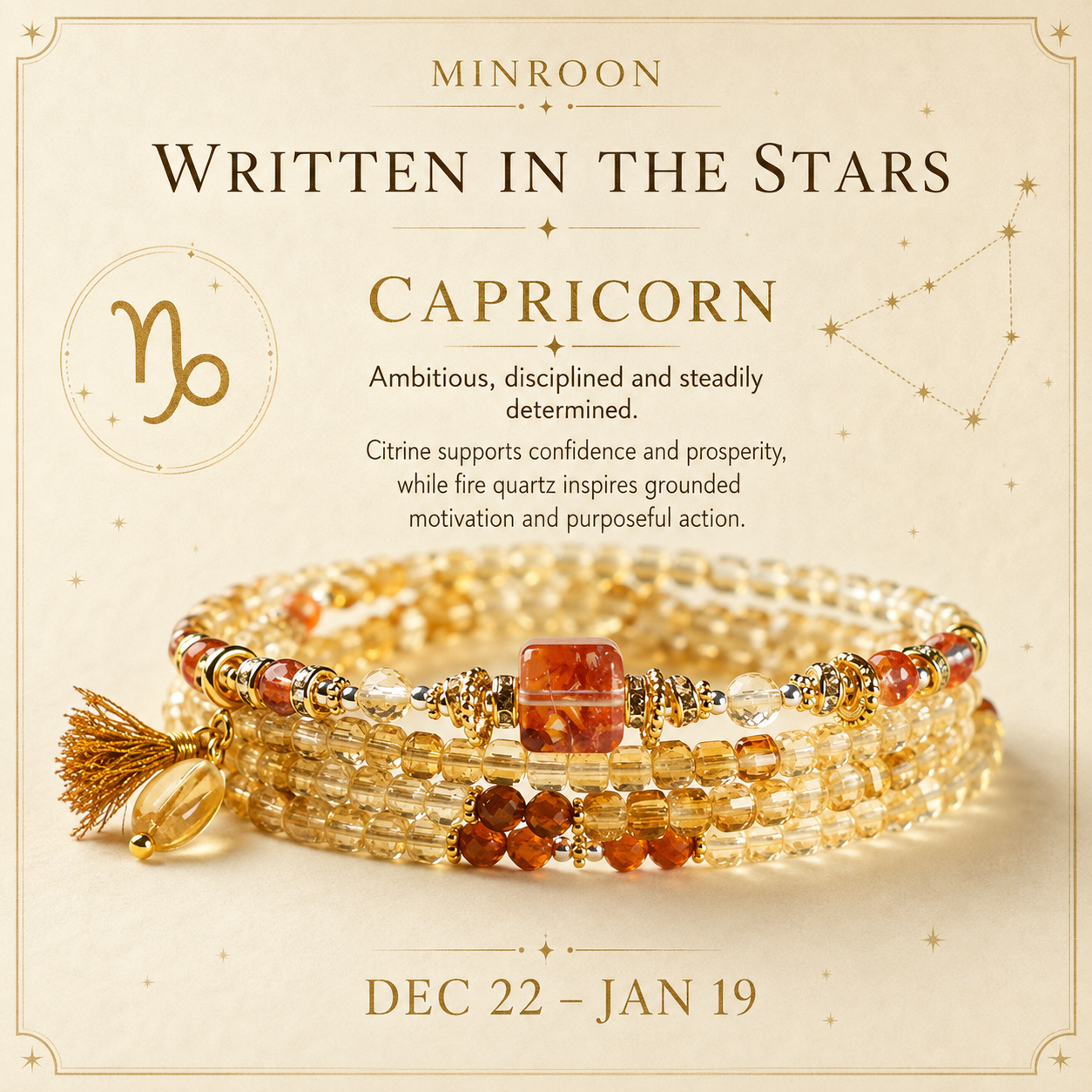 Capricorn zodiac story and natural citrine bracelet