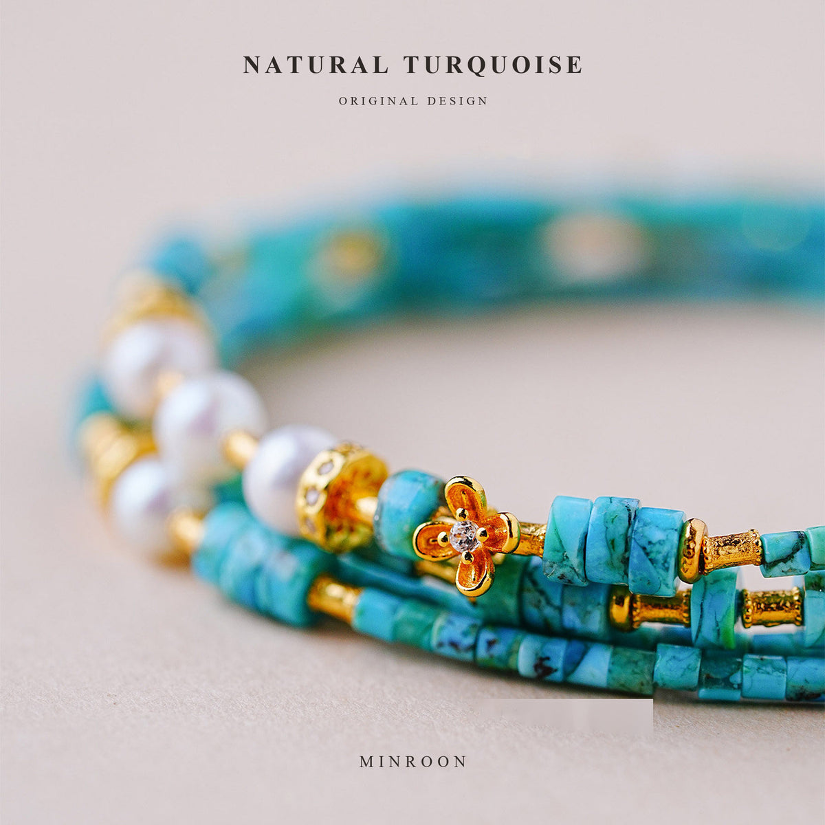 Natural turquoise and pearl jewelry full-bleed detail