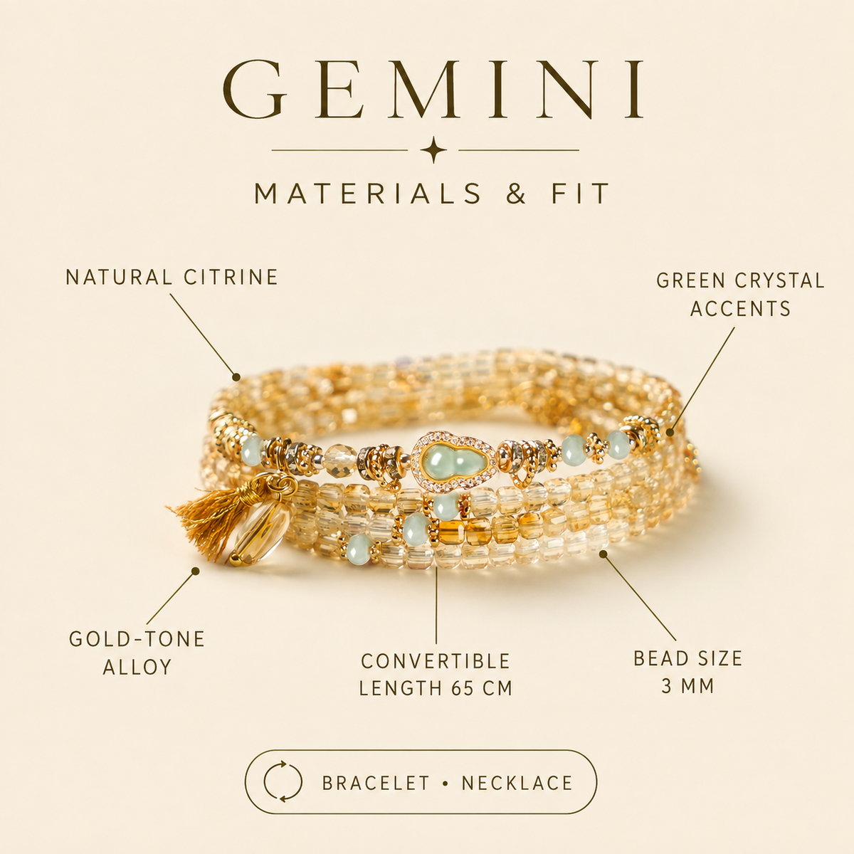 Gemini citrine bracelet materials and fit