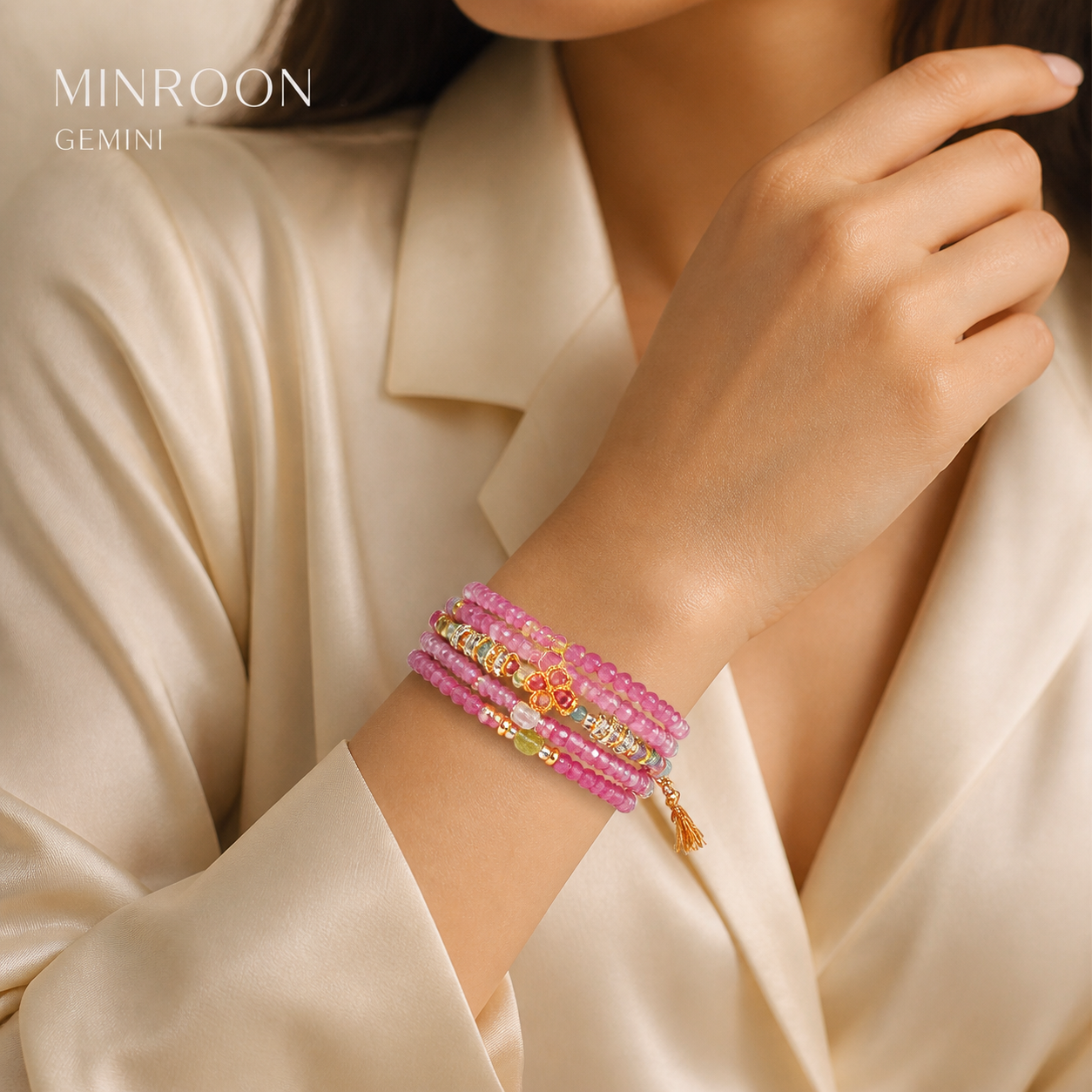 Gemini bracelet worn on wrist
